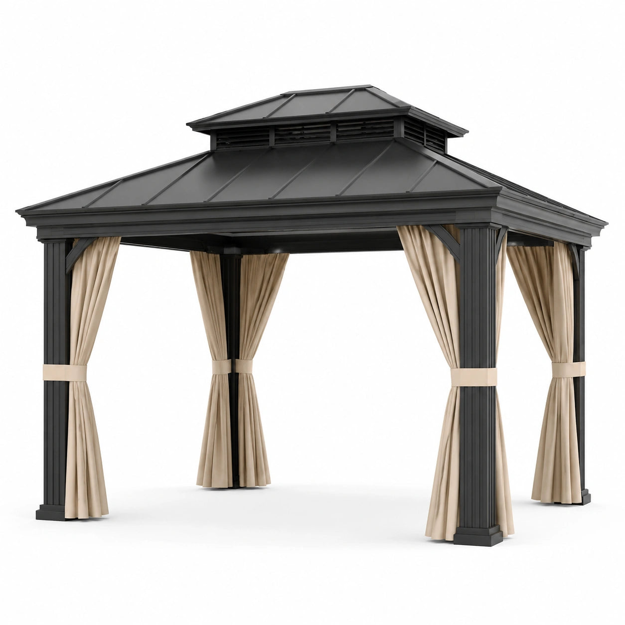 Gazebo da Giardino in Alluminio con Tetto in Acciaio e Tende in Poliestere