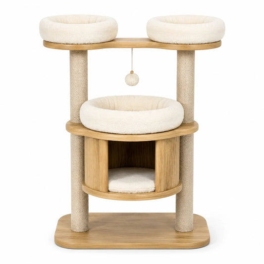 Tiragraffi per Gatti in Legno e Tessuto Beige