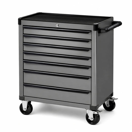 Carrello portautensili a 7 cassetti in metallo grigio