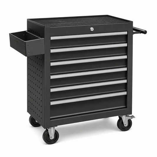 Carrello portautensili in metallo nero con 6 cassetti
