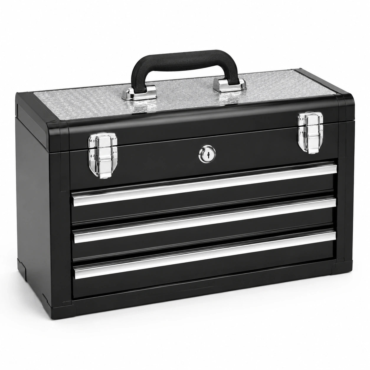 Cassetta porta attrezzi in metallo nero a 3 cassetti 50x20x30 cm