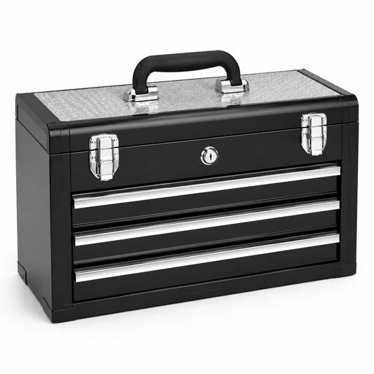 Cassetta porta attrezzi in metallo nero a 3 cassetti 50x20x30 cm