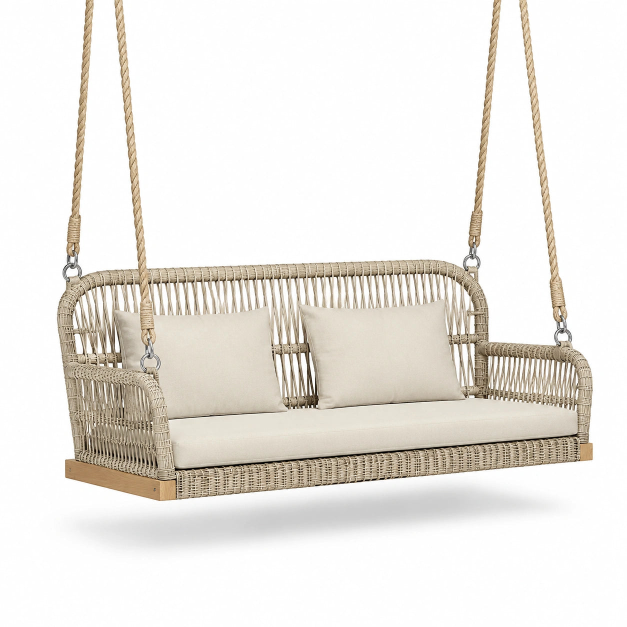 Dondolo da Veranda in Rattan e Legno con Cuscini in Poliestere