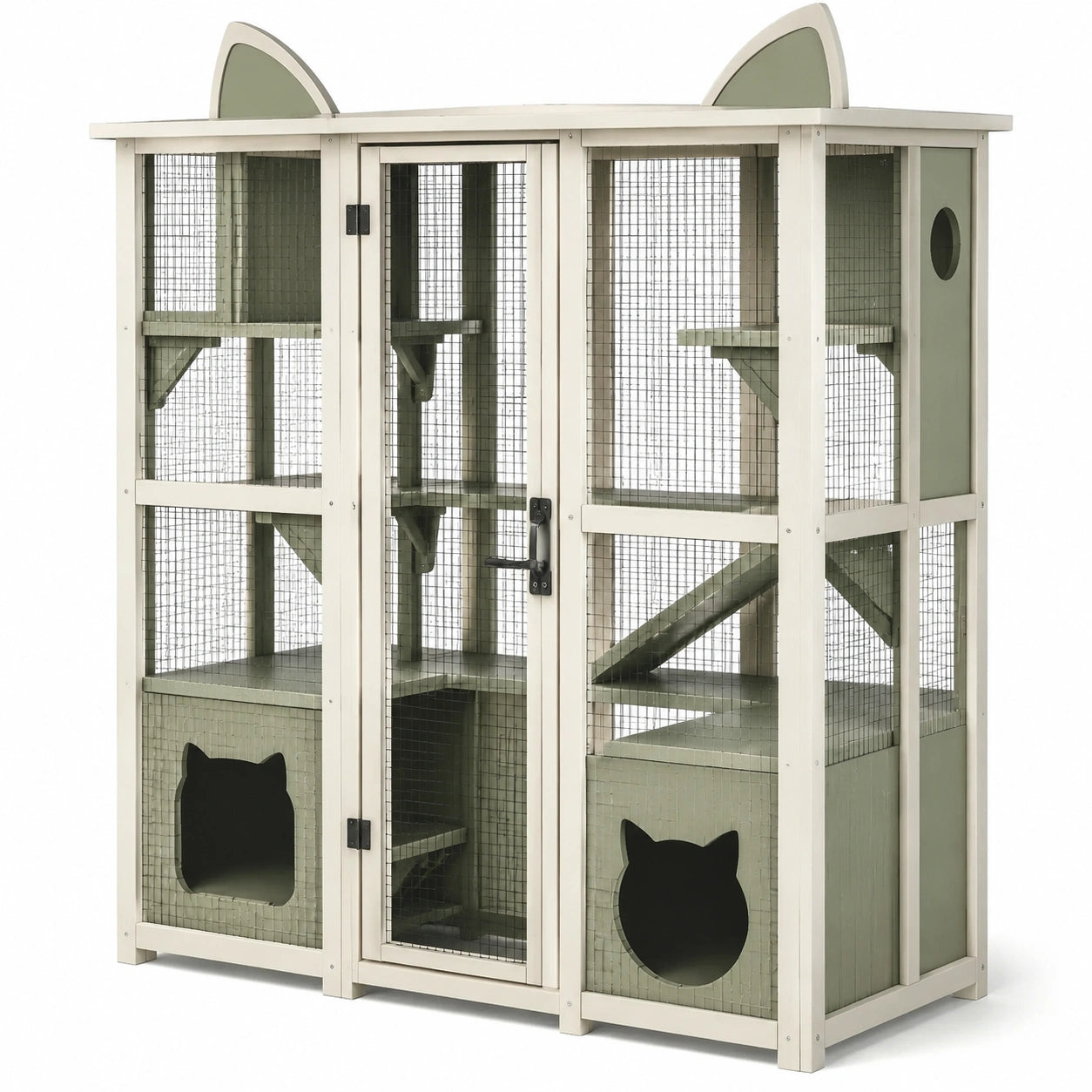 Gabbia per gatti in legno e rete metallica 120x60x150 cm