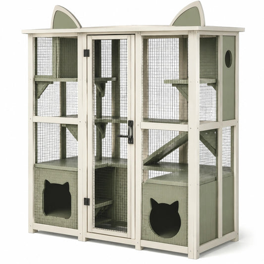 Gabbia per gatti in legno e rete metallica 120x60x150 cm