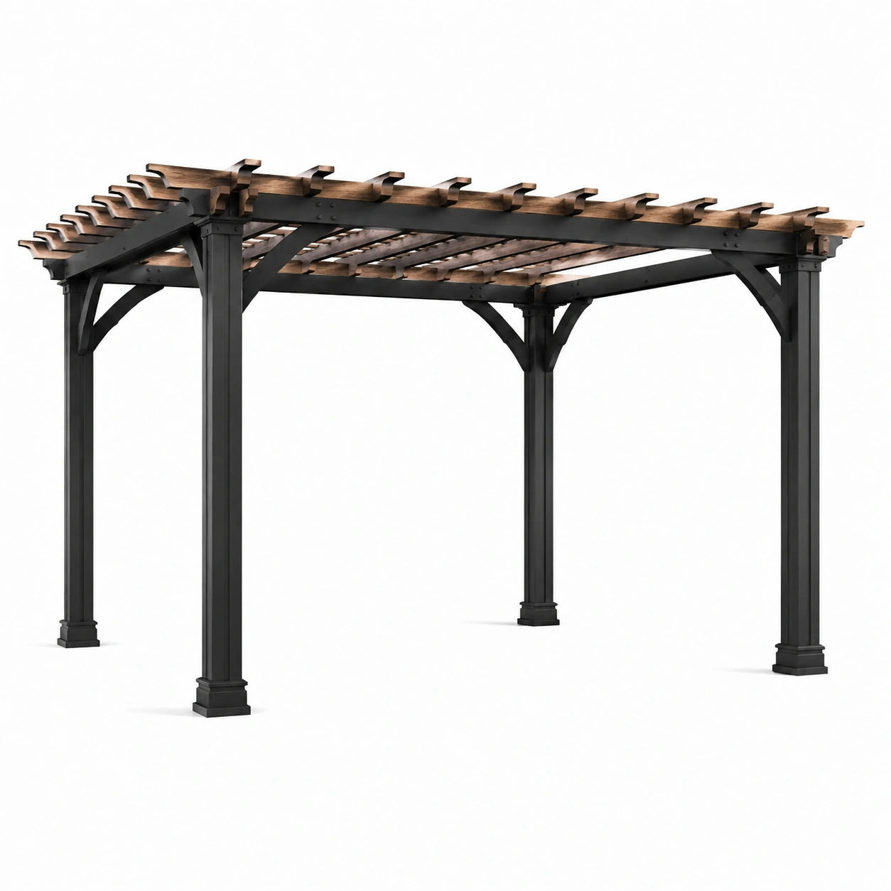 Pergola da Giardino in Alluminio Nero e Legno