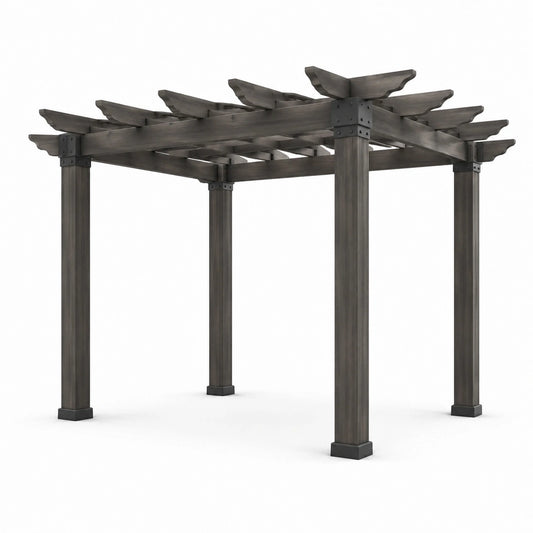 Pergola in legno e metallo per esterno 300x300x240 cm marrone